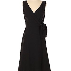 Stretch wool faux wrap side tie dress